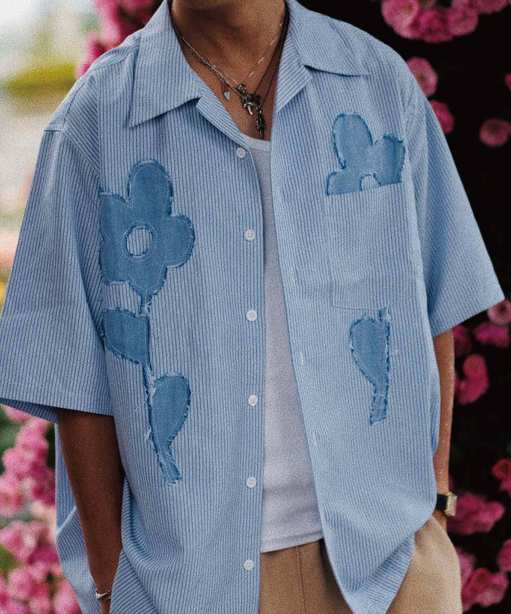 條紋開領襯衫 3S Flower Shirt