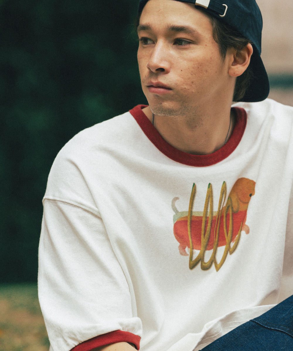 趣味插畫短Tee Hotdog Graphic Raglan Half Tee