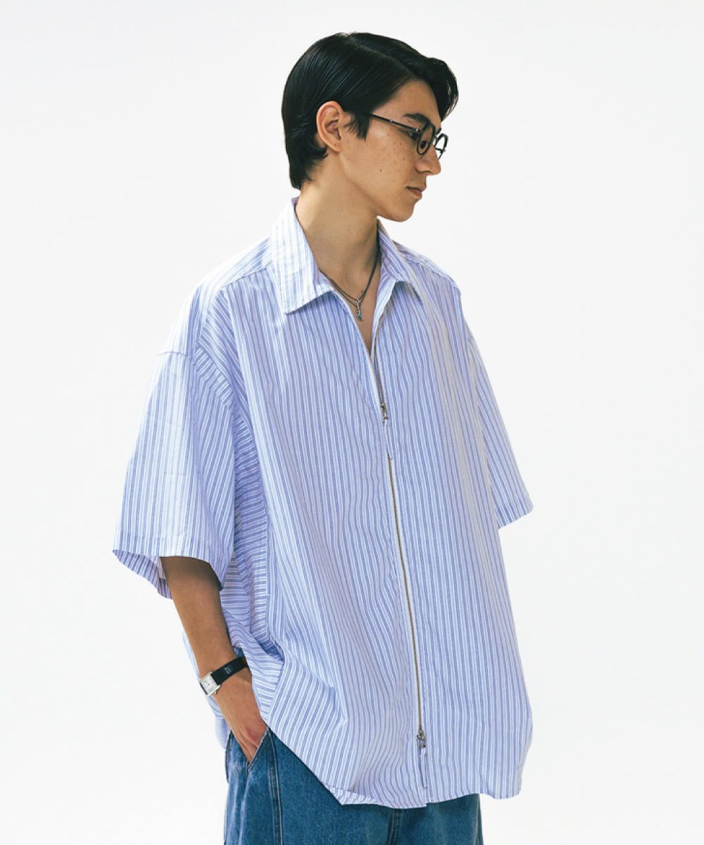條紋拉鍊襯衫 Striped Zip up Half Shirt