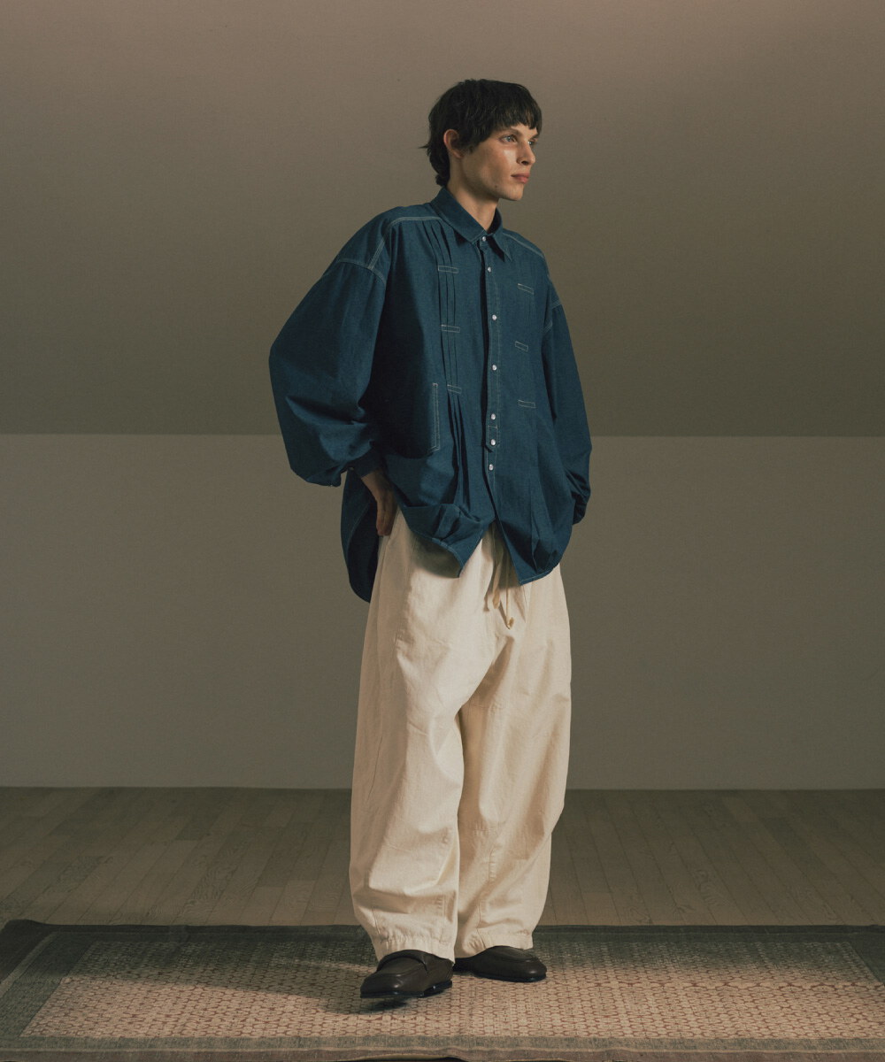 立體摺線襯衫 Pleated Chambray Shirt