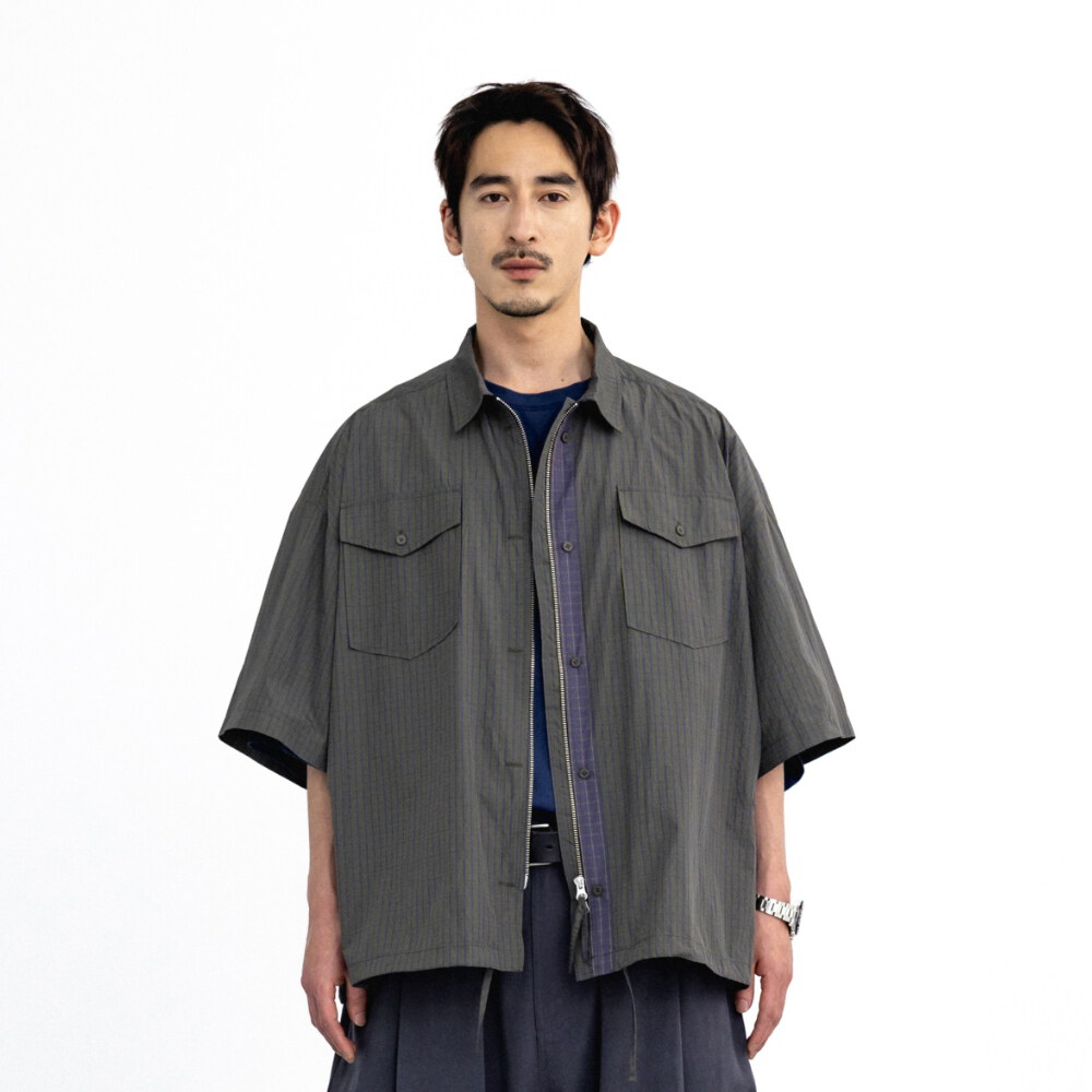 格紋拉鍊襯衫 Check Zip-Up Half Shirt