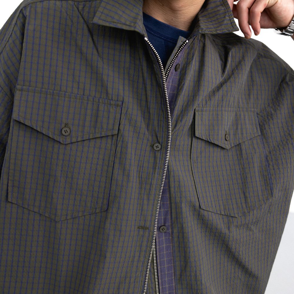 格紋拉鍊襯衫 Check Zip-Up Half Shirt