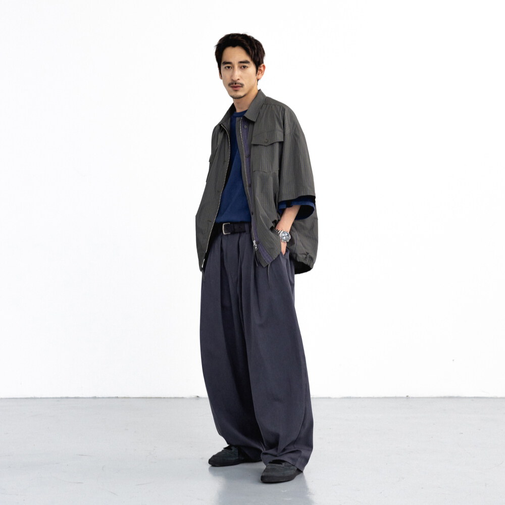 格紋拉鍊襯衫 Check Zip-Up Half Shirt