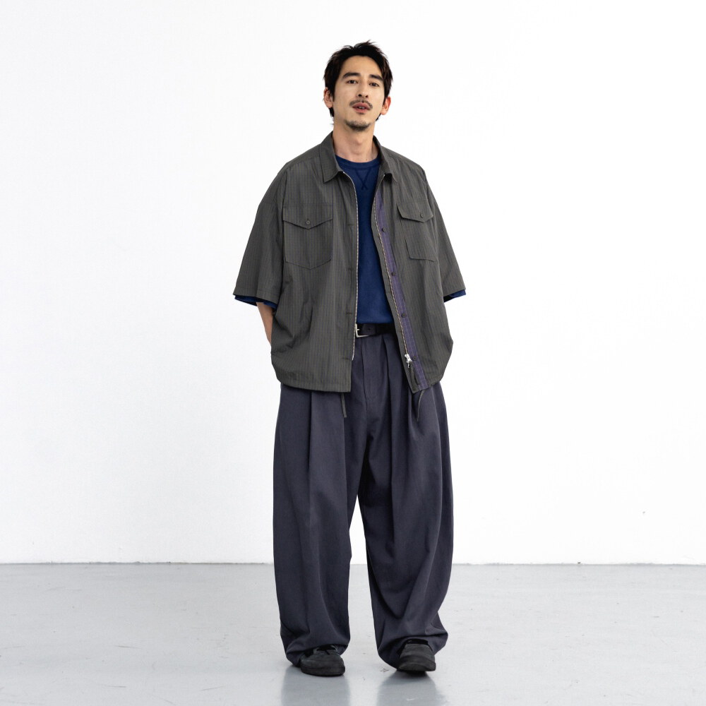 格紋拉鍊襯衫 Check Zip-Up Half Shirt