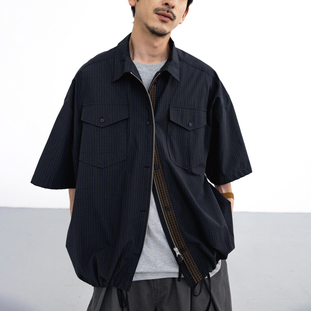 格紋拉鍊襯衫 Check Zip-Up Half Shirt