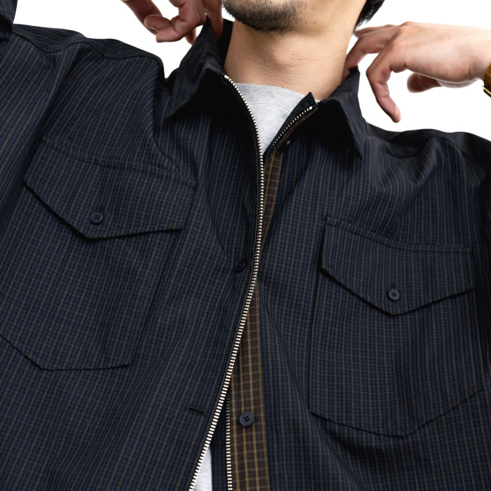 格紋拉鍊襯衫 Check Zip-Up Half Shirt