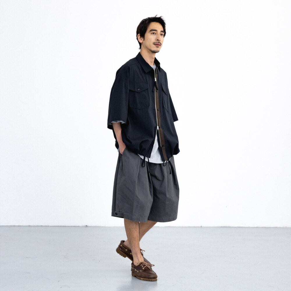 格紋拉鍊襯衫 Check Zip-Up Half Shirt