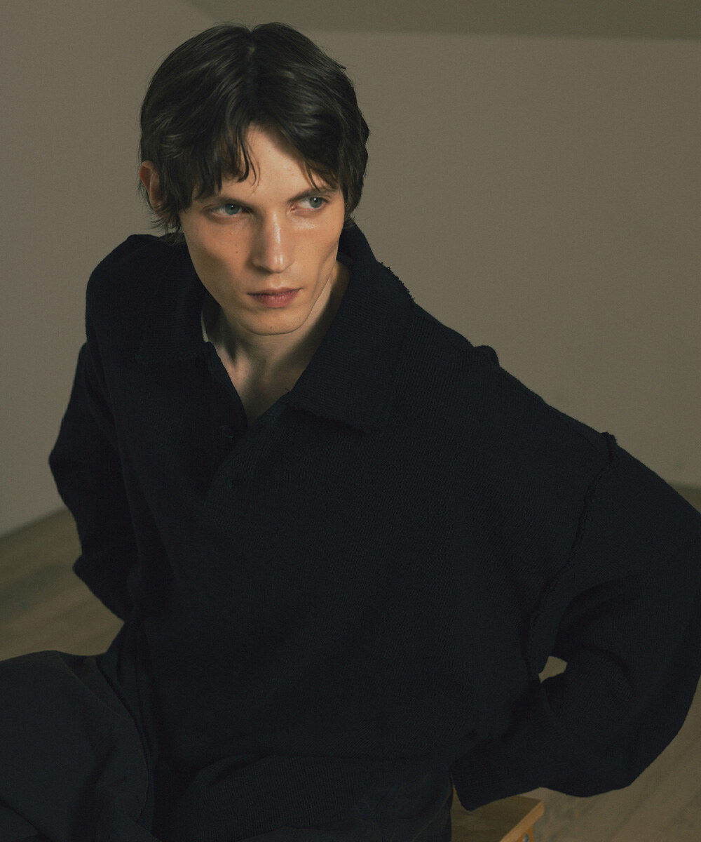 針織上衣 Big-Collar Waffle Pullover