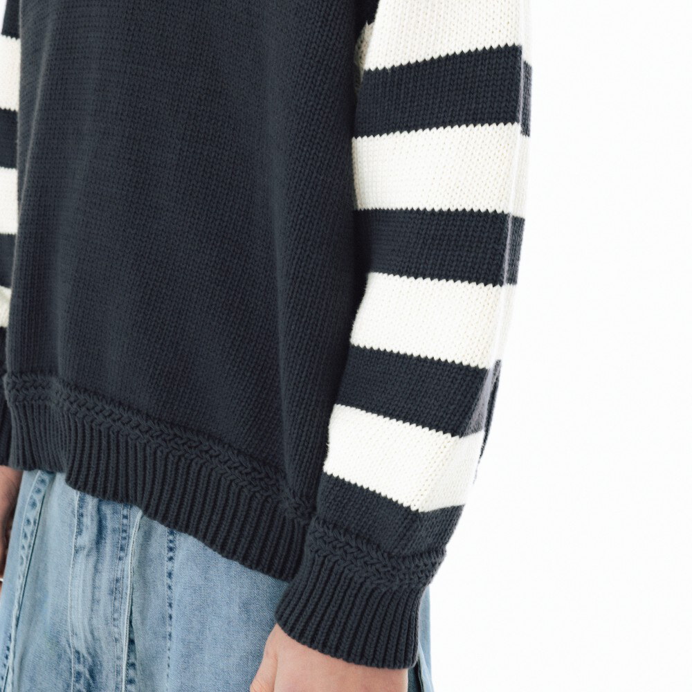 針織連帽上衣 Striped Knit Hoodie