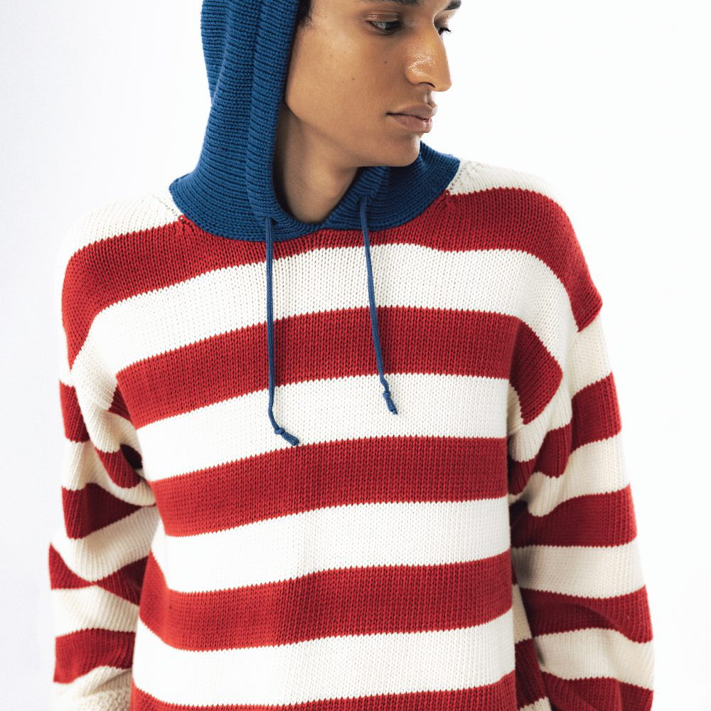 針織連帽上衣 Striped Knit Hoodie