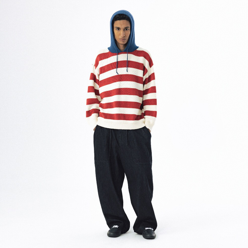 針織連帽上衣 Striped Knit Hoodie