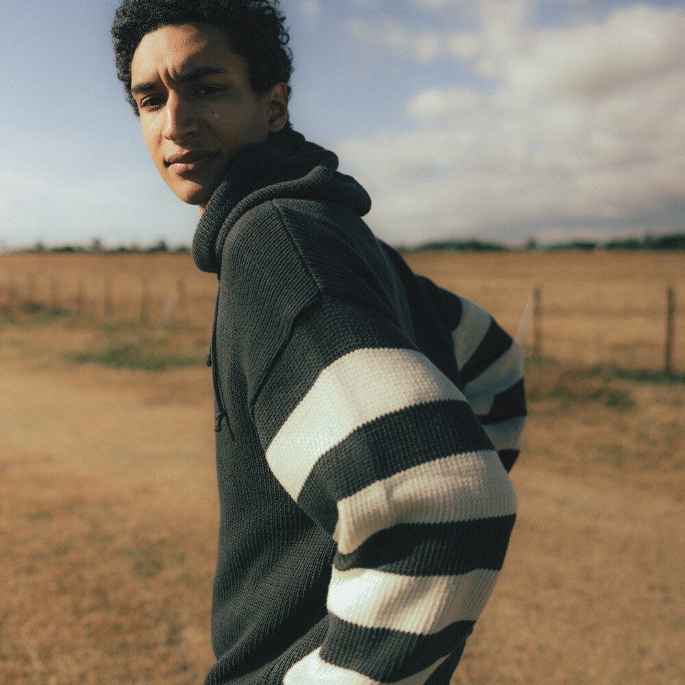 針織連帽上衣 Striped Knit Hoodie