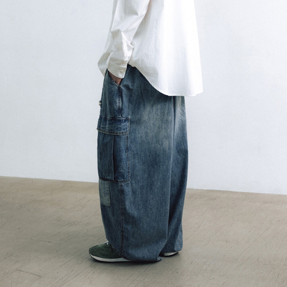 丹寧氣球長褲 Distressed Cargo Denim Balloon Pants