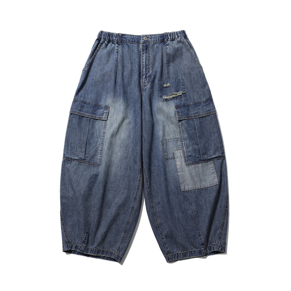 丹寧氣球長褲 Distressed Cargo Denim Balloon Pants