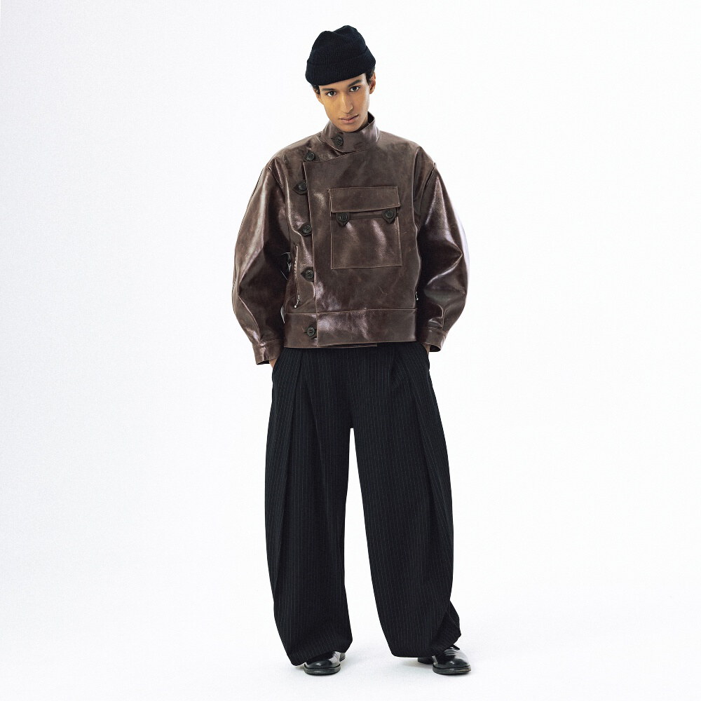 條紋打褶長褲 Overlapping Pleat Striped Trousers
