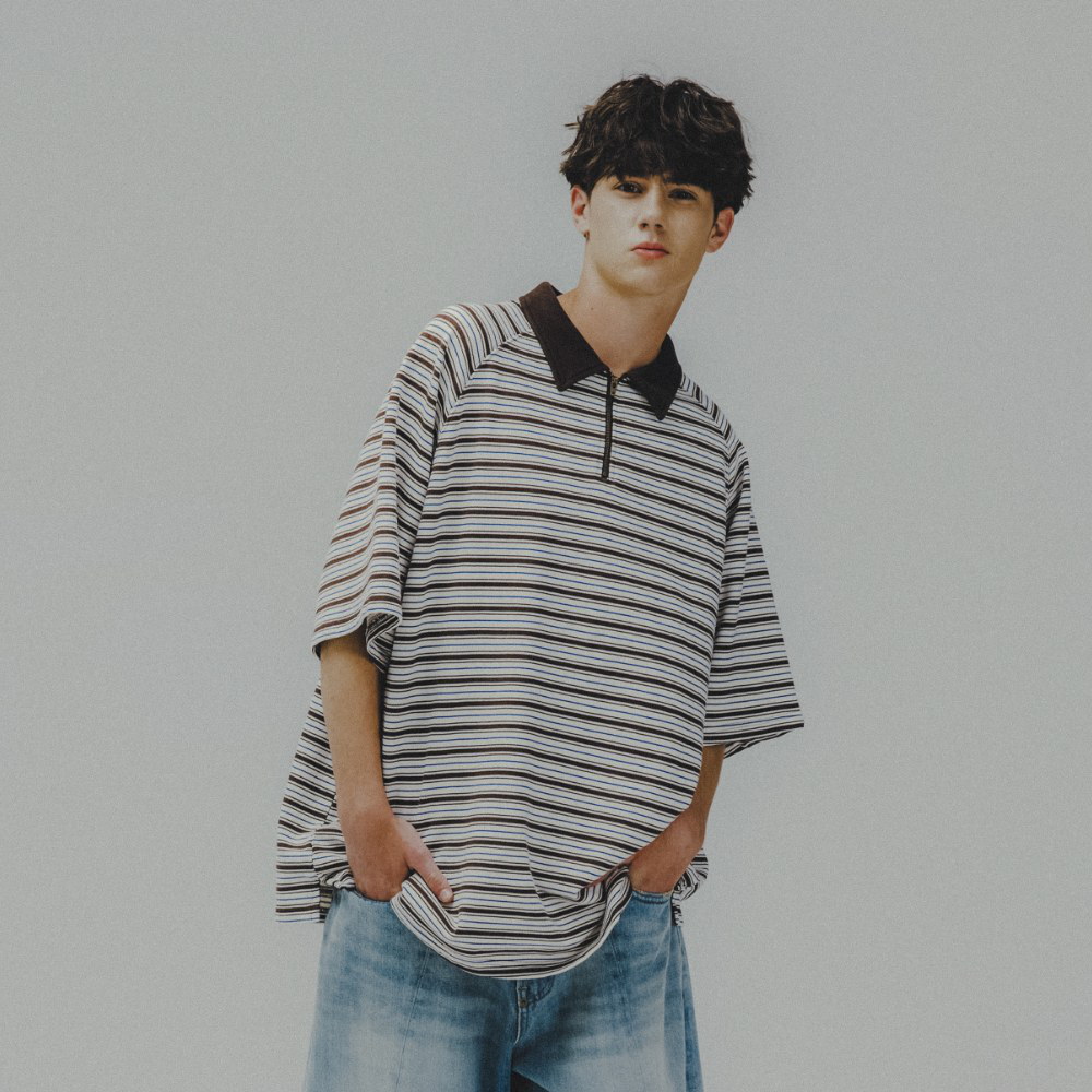 條紋Polo衫 Striped Raglan Half-Zip Polo