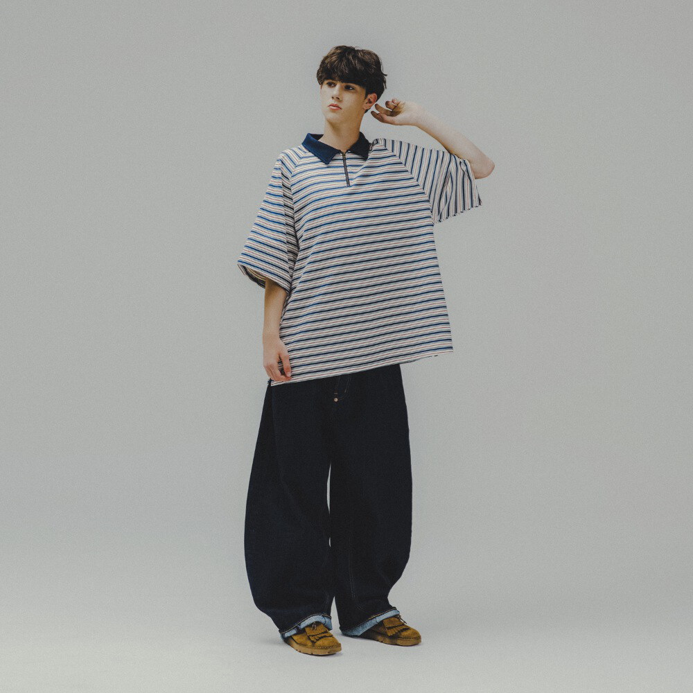 條紋Polo衫 Striped Raglan Half-Zip Polo