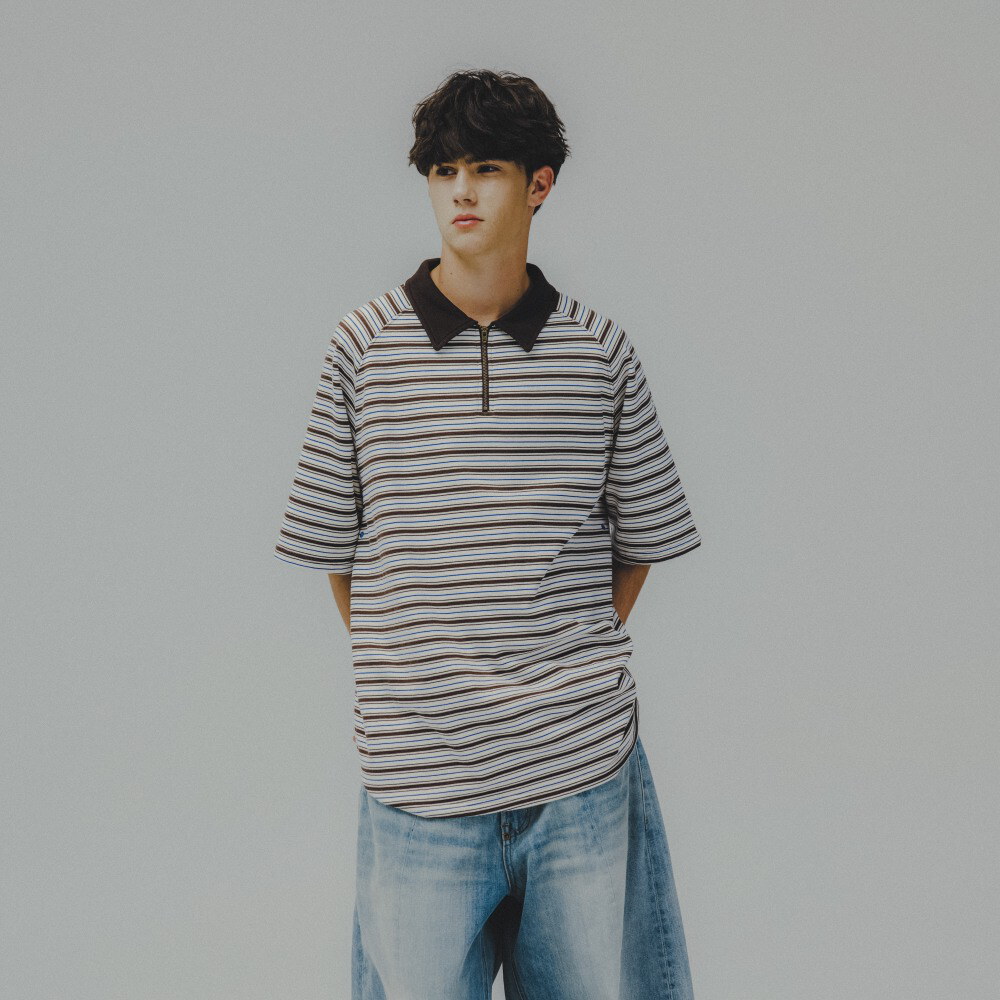 條紋Polo衫 Striped Raglan Half-Zip Polo