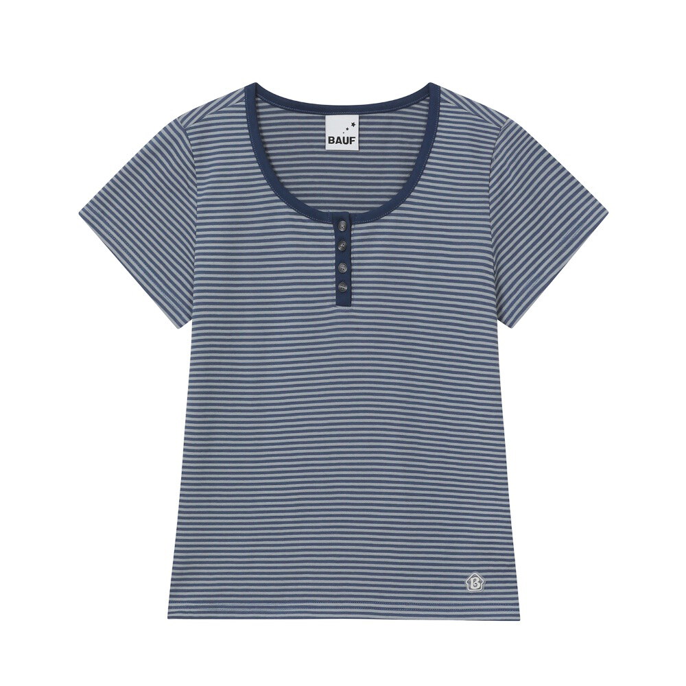 條紋短袖上衣 Henley Neck Slim Fit T-Shirt
