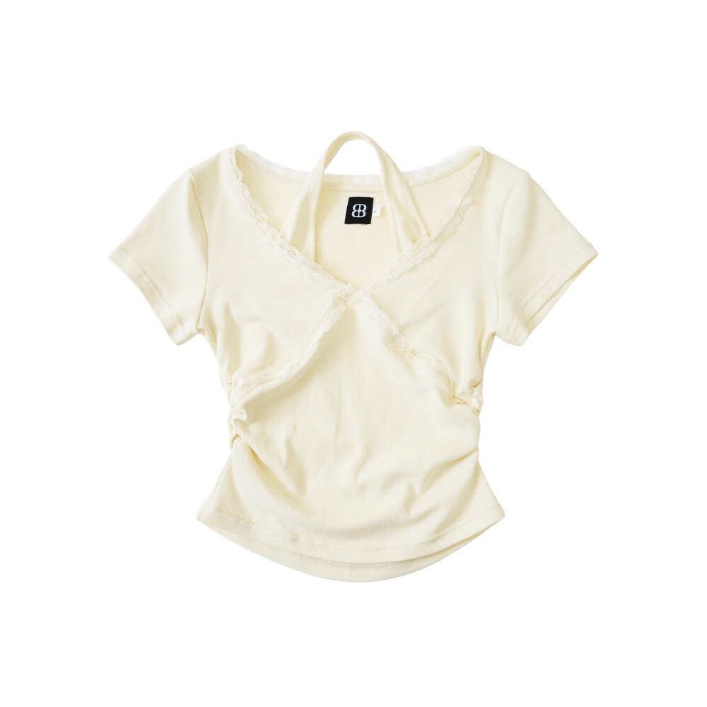 BB-假兩件掛脖花邊上衣