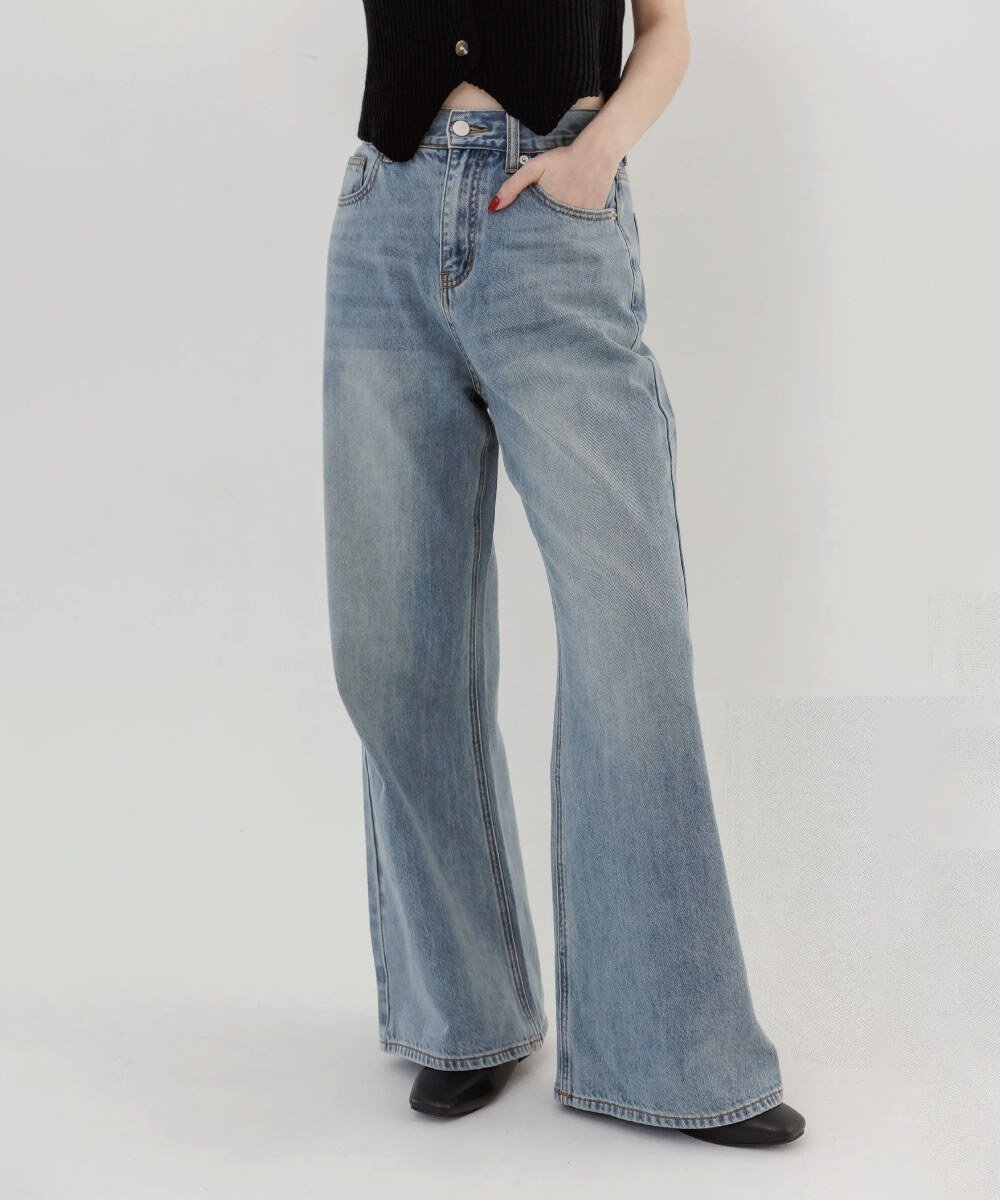 by Bello-復古淺藍高腰牛仔不洗褲