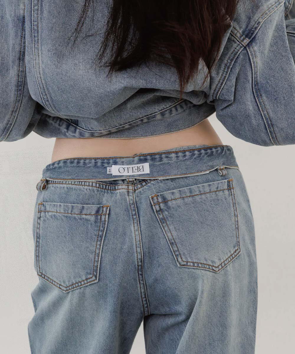 by Bello-復古淺藍高腰牛仔不洗褲