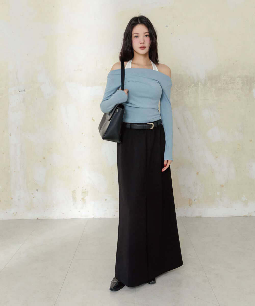 by Bello-繞脖假兩件長袖BRATOP