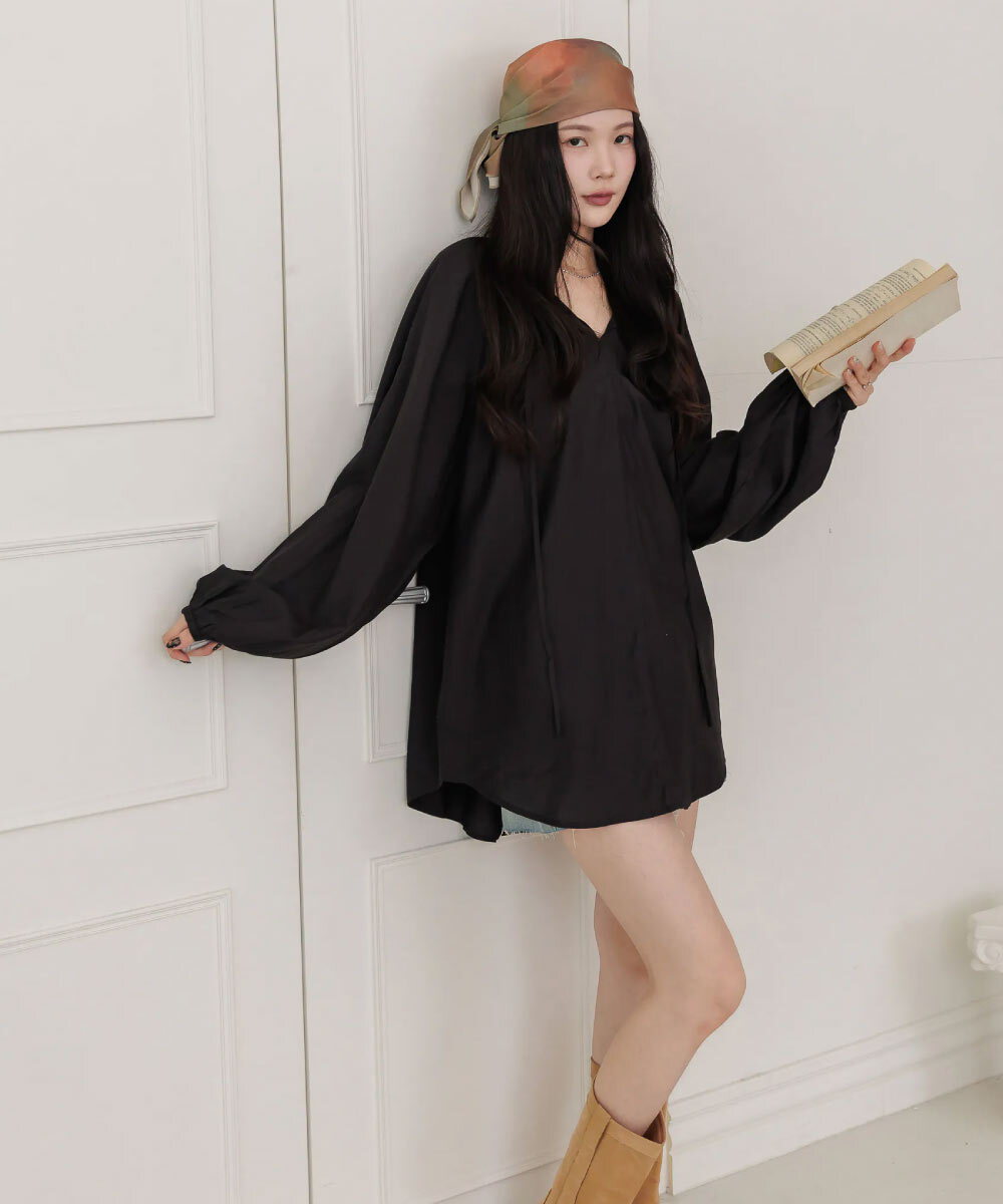 by Bello-天絲曖昧光澎袖上衣