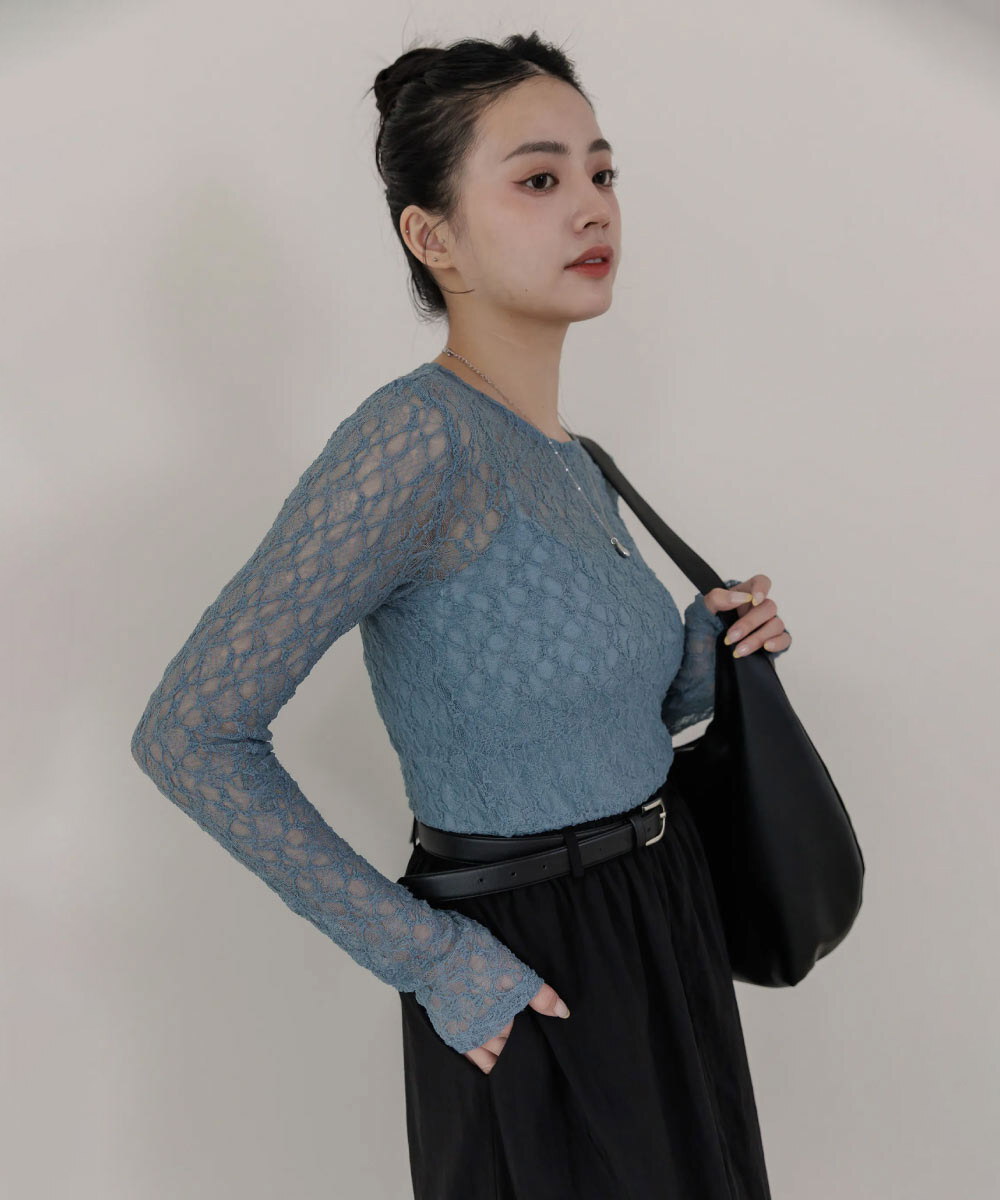 by Bello-氧氣感蕾絲圓領上衣