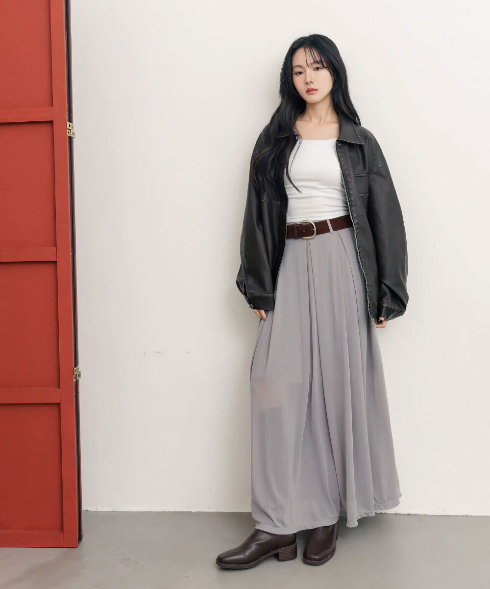 by Bello-輕柔寬百褶長裙