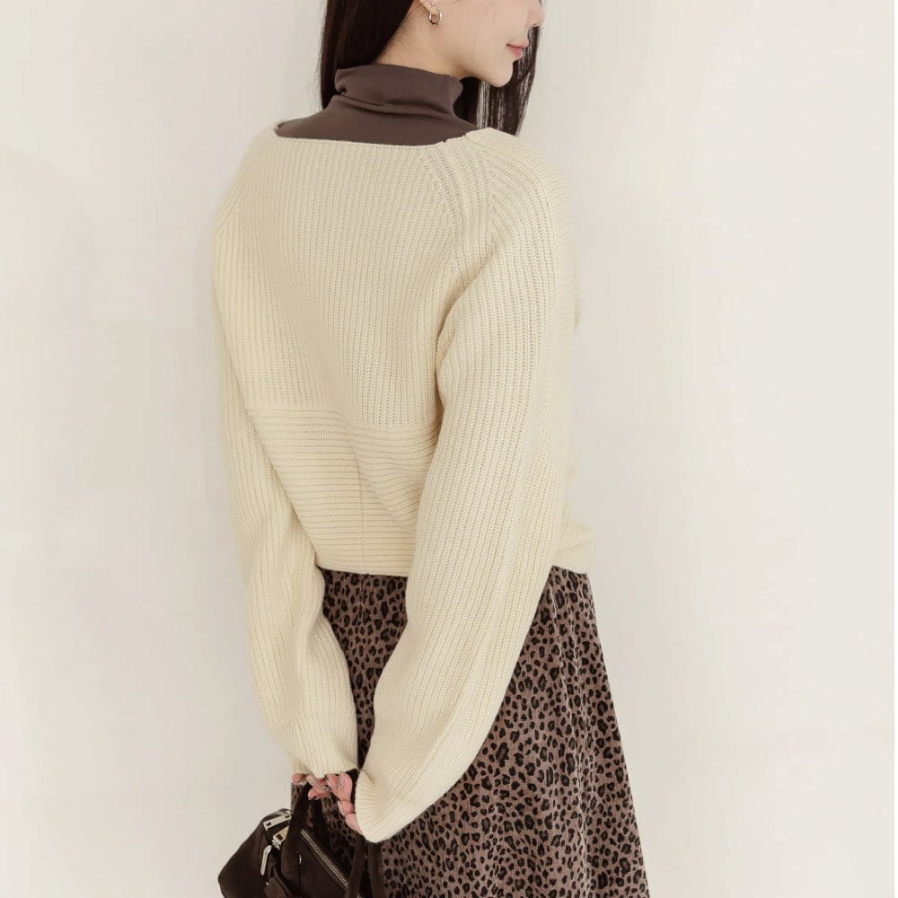 by Bello-慵懶法式交疊毛衣