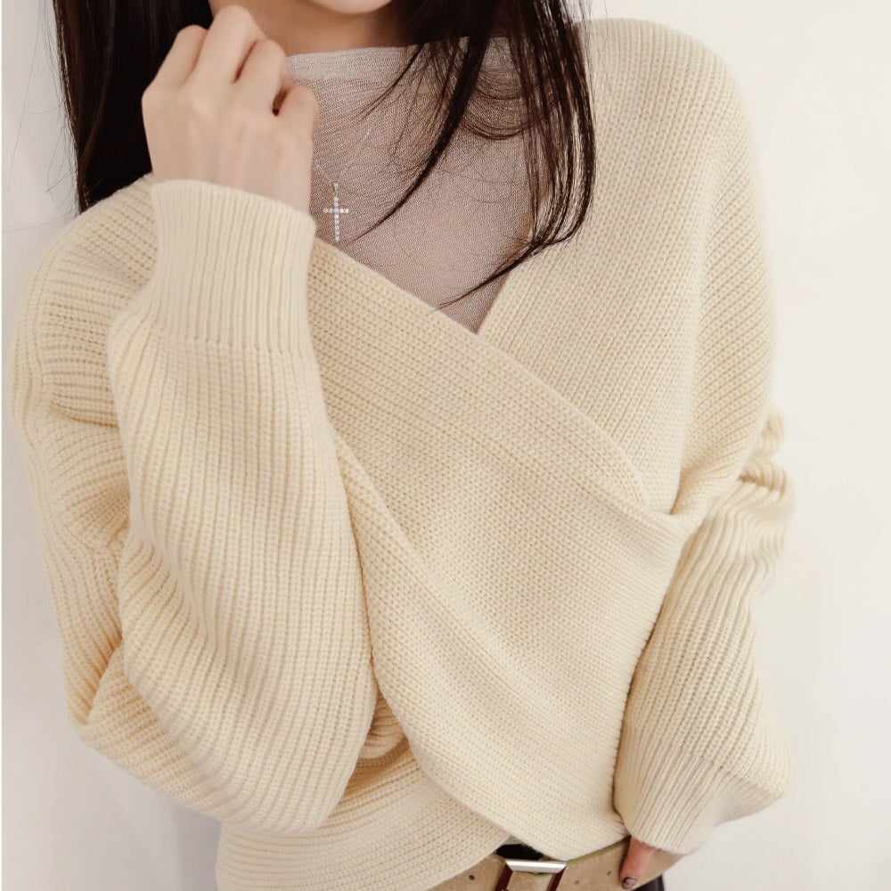 by Bello-慵懶法式交疊毛衣