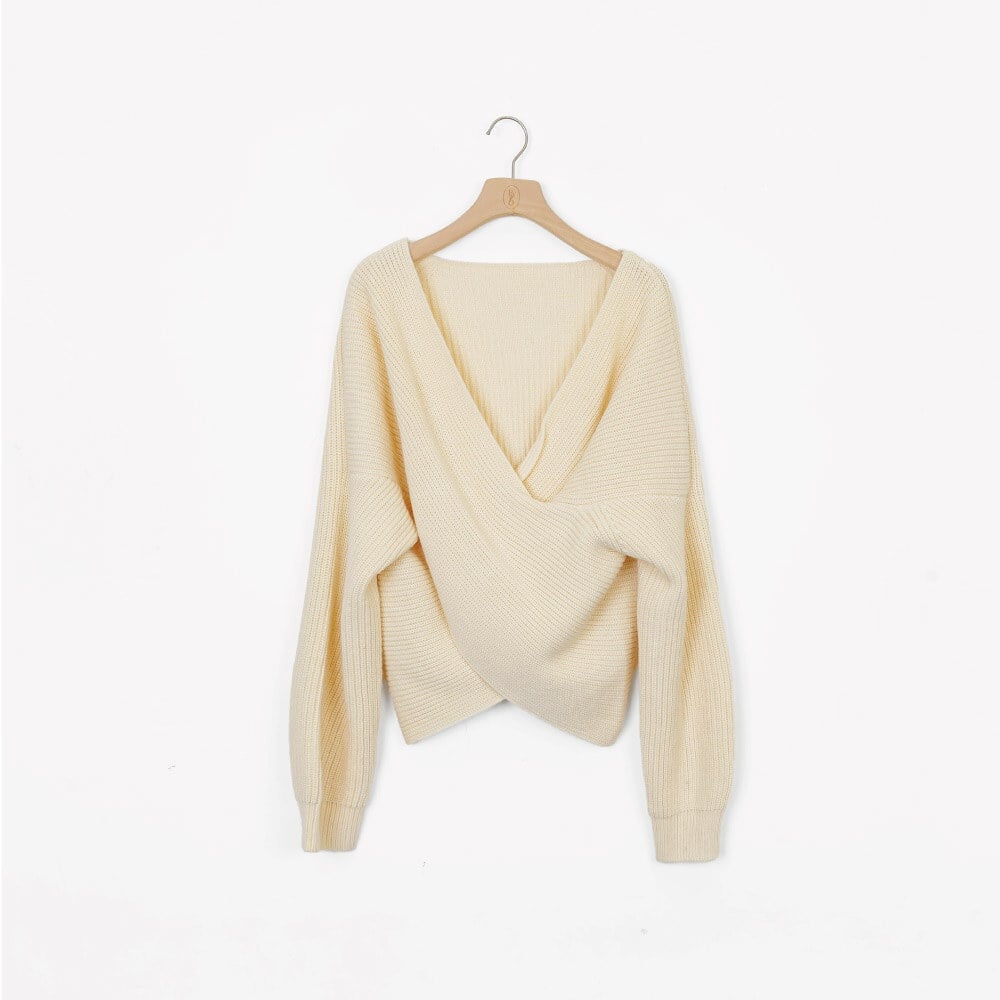 by Bello-慵懶法式交疊毛衣