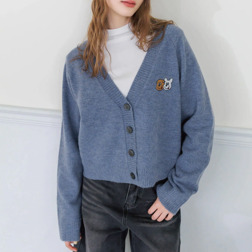 刺繡V領短版針織外套