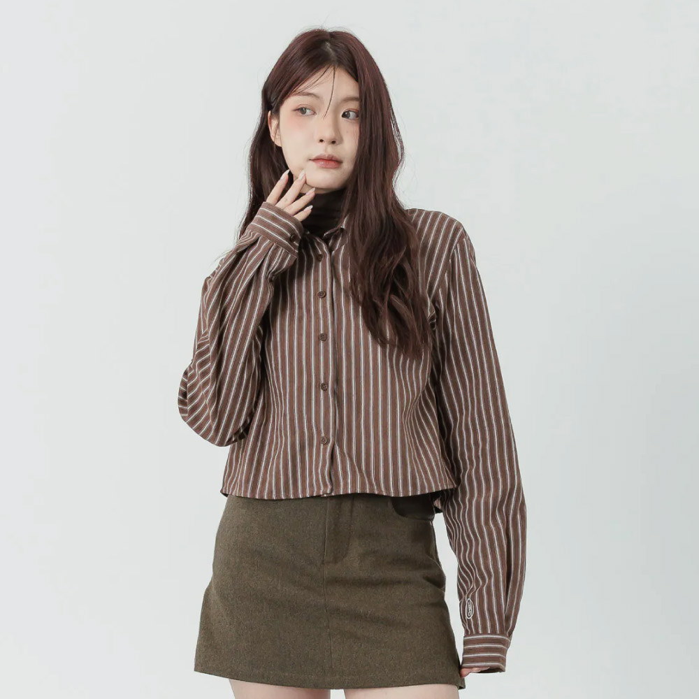 中短絨霧感直紋襯衫