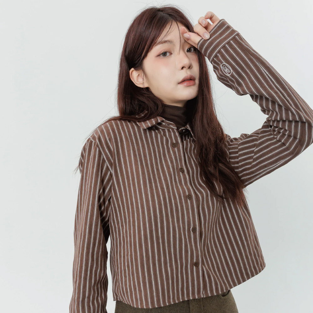 中短絨霧感直紋襯衫