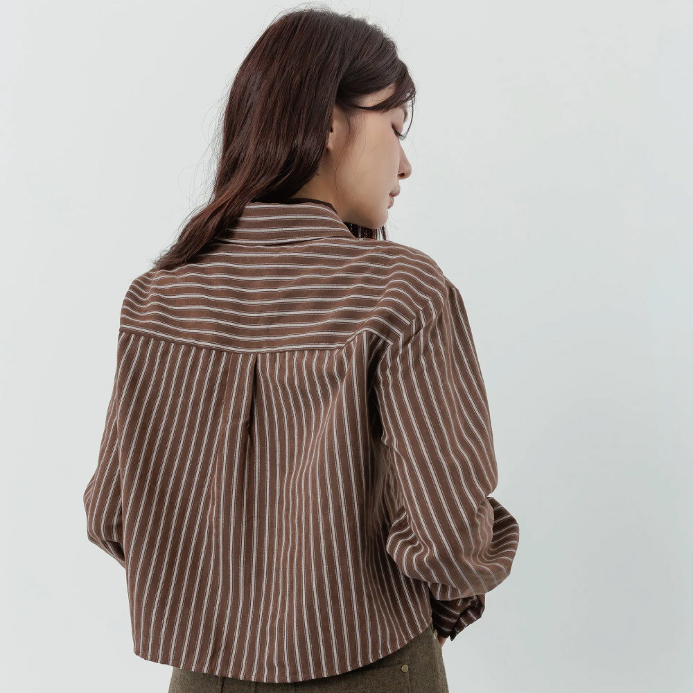 中短絨霧感直紋襯衫