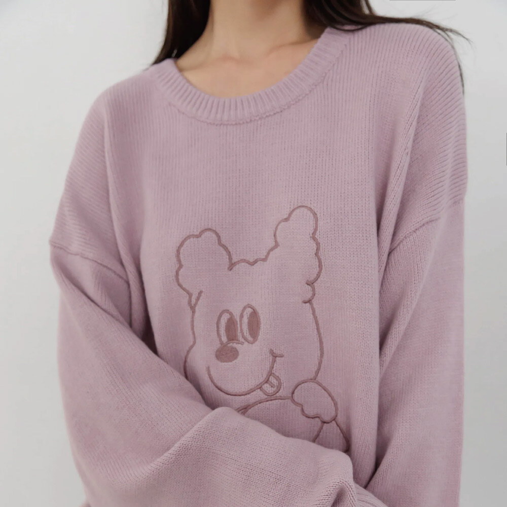 Bellox1107-框線刺繡寬鬆毛衣