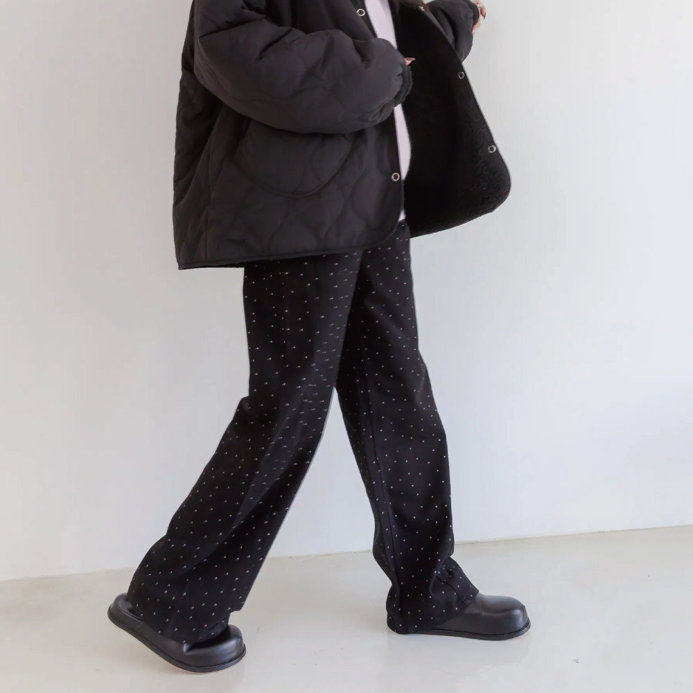 by Bello-小圓點寬鬆直筒牛仔褲