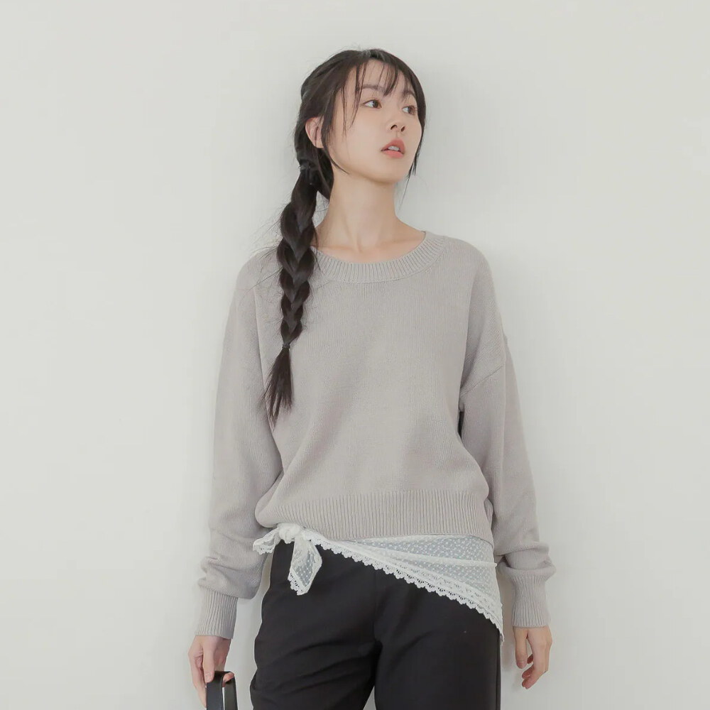 by Bello-大圓領綁帶針織長袖