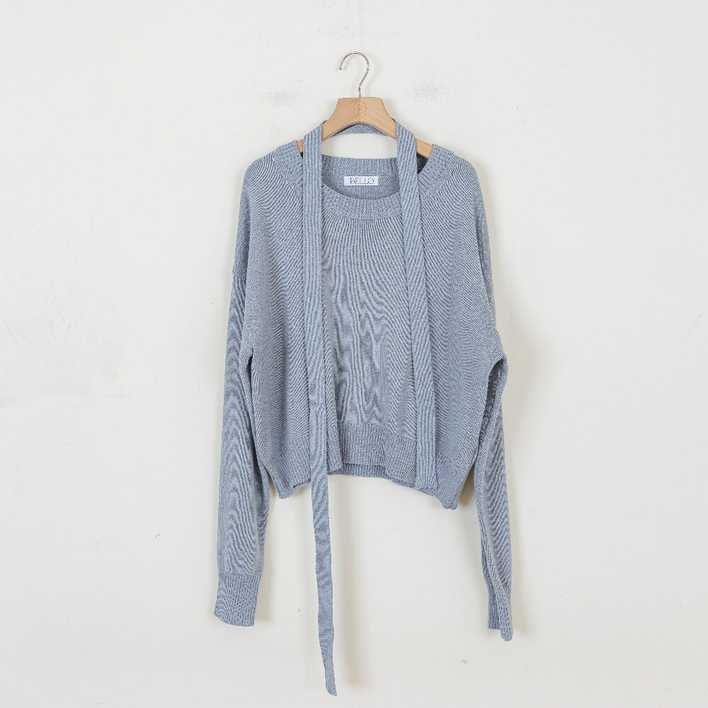 by Bello-大圓領綁帶針織長袖