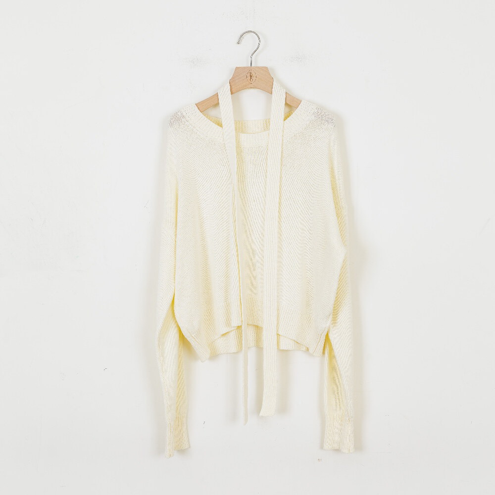 by Bello-大圓領綁帶針織長袖