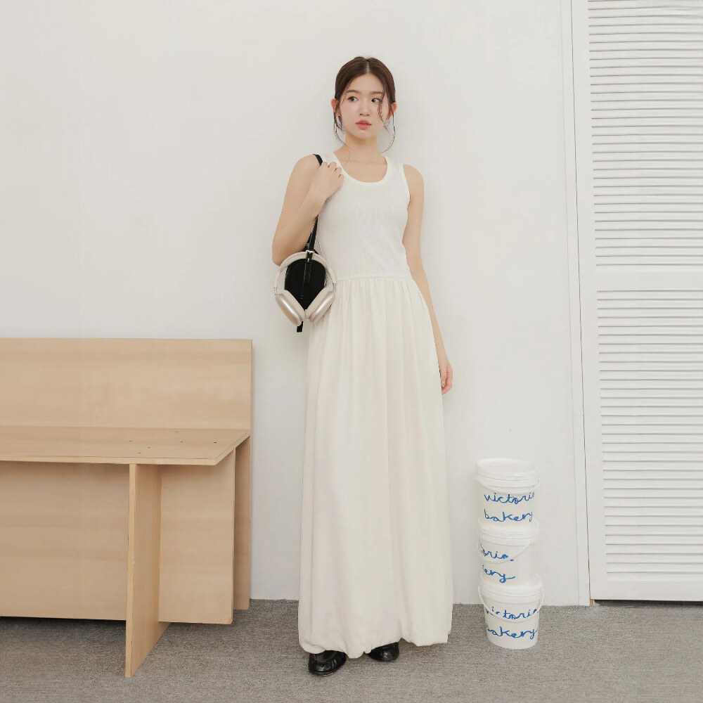 By BB-拼接天絲氣球洋裝