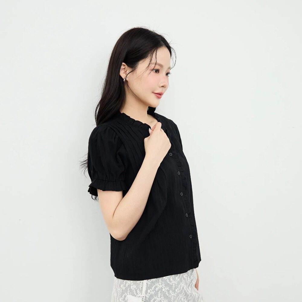 by Bello-花邊澎袖直紋襯衫