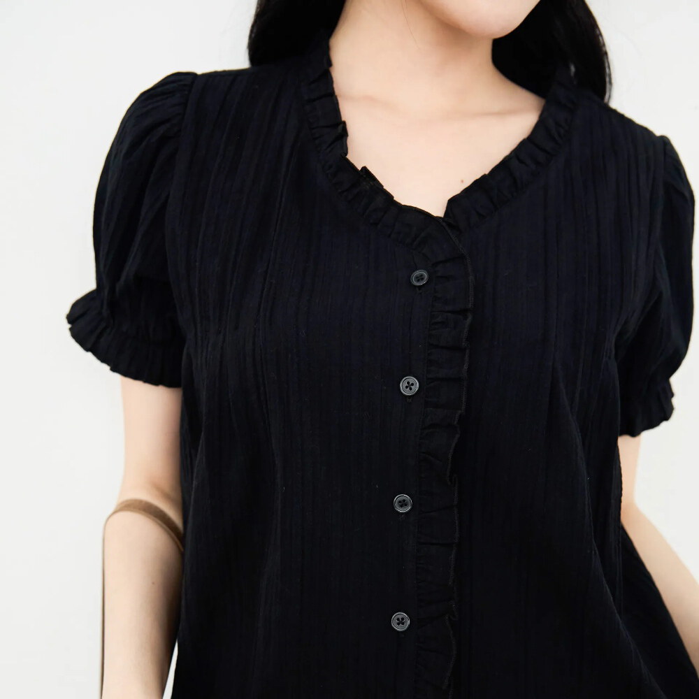 by Bello-花邊澎袖直紋襯衫