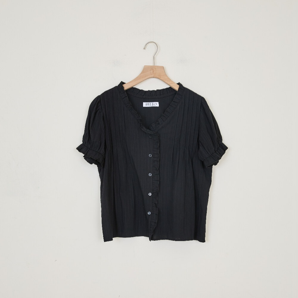 by Bello-花邊澎袖直紋襯衫