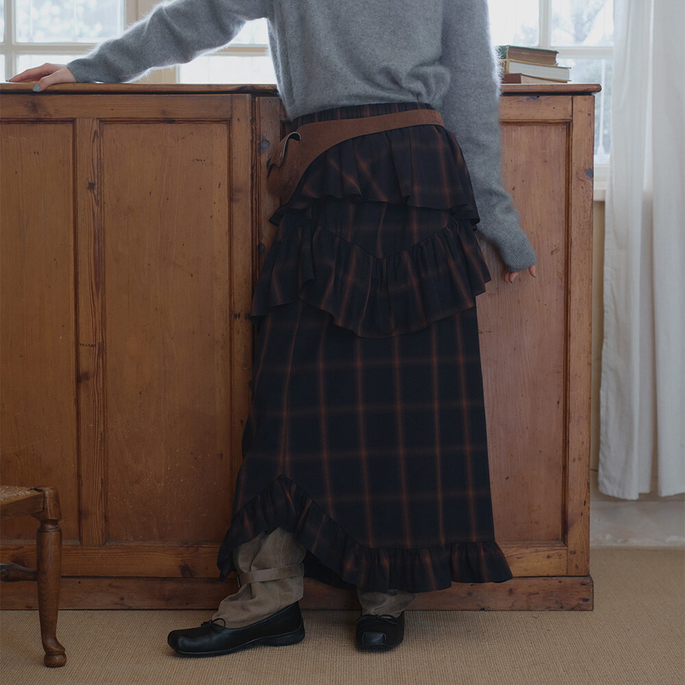 午夜格紋花邊長裙