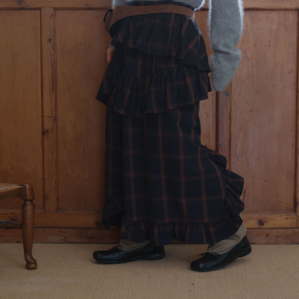 午夜格紋花邊長裙