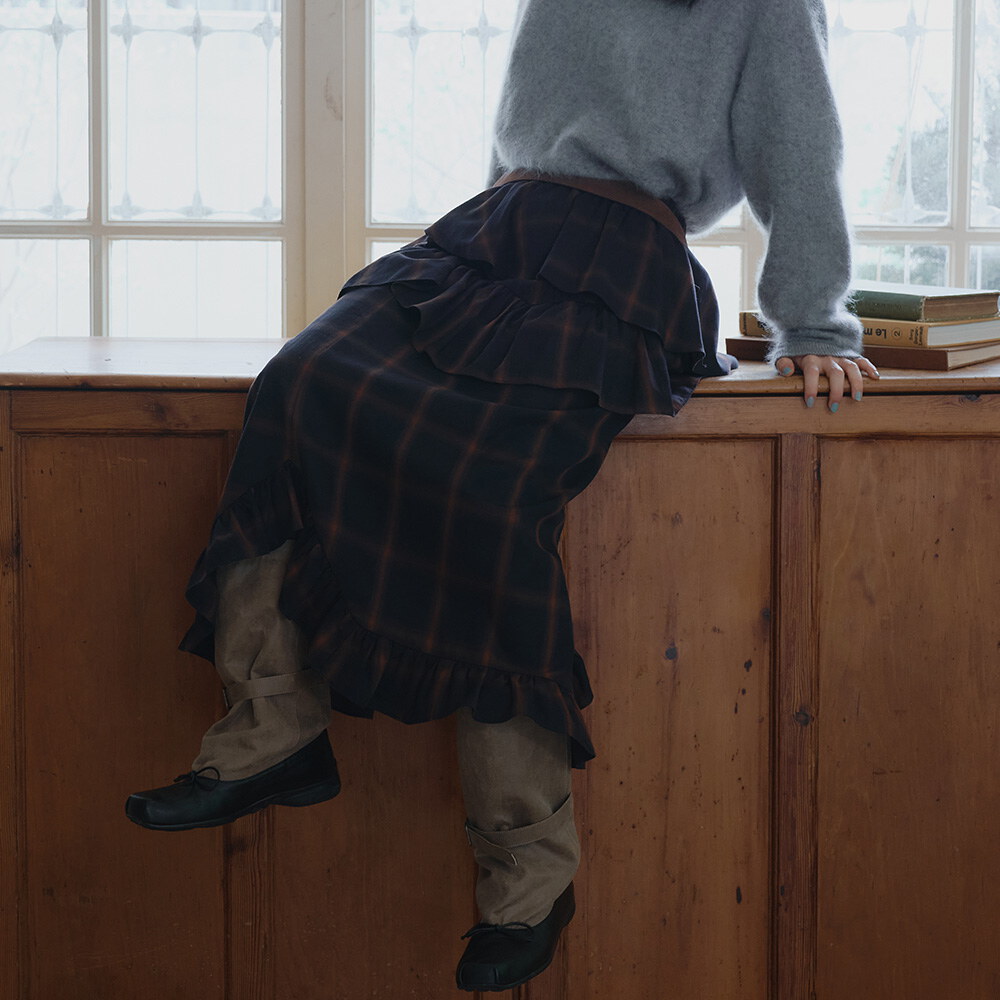 午夜格紋花邊長裙