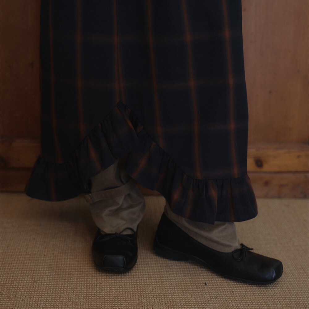 午夜格紋花邊長裙